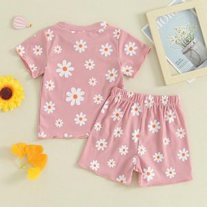 Ensembles de vêtements Toddler Girl Tenue d'été Équipage floral Print Crew Cou à manches courtes t-shirts et shorts 2pcs