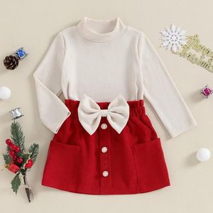 Ensembles de vêtements pour les filles pour les enfants 2pcs Fall Tenues de chute à manches longues Mock Tops bouton POCHETS BOUTON POCHET