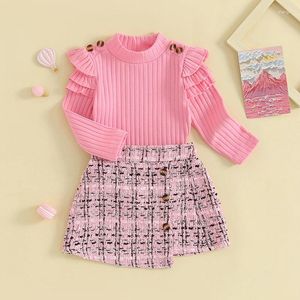 Ensembles de vêtements pour les filles pour les enfants 2pcs Fall Tenues d'automne Ruffle à manches longues Tops à la jupe Tente Baby Clothes