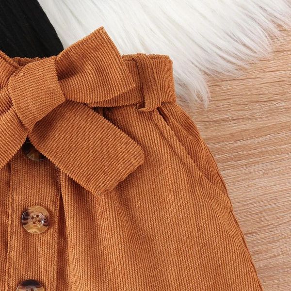 Conjuntos de ropa Niñas pequeñas 2 piezas Trajes de otoño Volantes Manga larga Cuello simulado Tops Falda con cinturón Conjunto Ropa de bebé