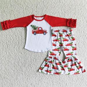 Ensembles de vêtements pour petites filles, ensemble de vêtements de noël, voiture avec arbre, mignon bébé, mode enfants, tenues en gros