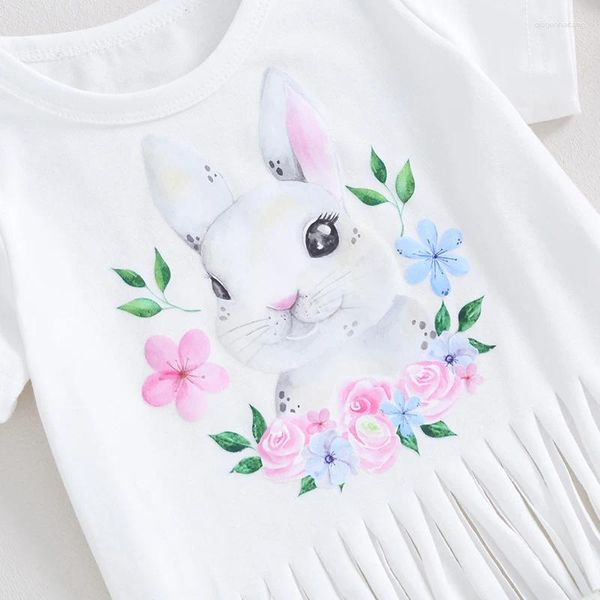 Patrillos de ropa Pantalones de Pascua para niñas pequeñas Camiseta de borde de manga corta Camiseta floral Diadema acampanada