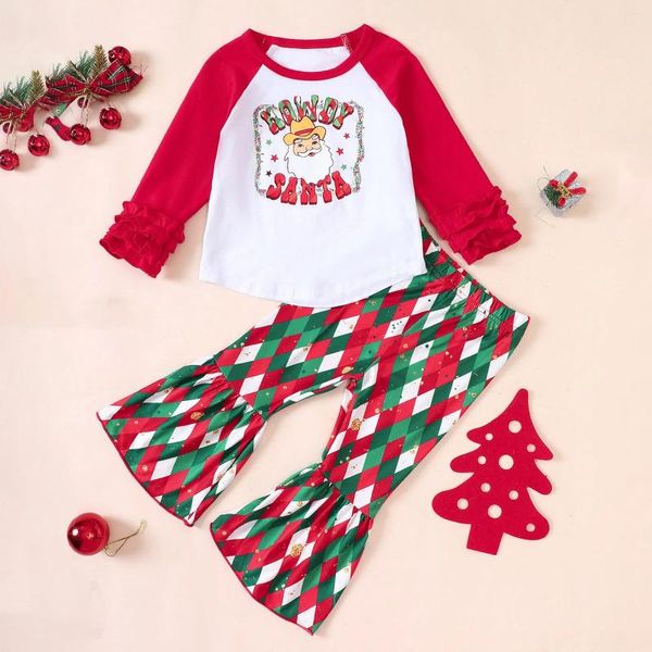 Conjuntos de ropa para niñas pequeñas, Tops con estampado de dibujos animados de manga larga y pantalones navideños, trajes de 2 uds, ropa, manta para bebé, girasol