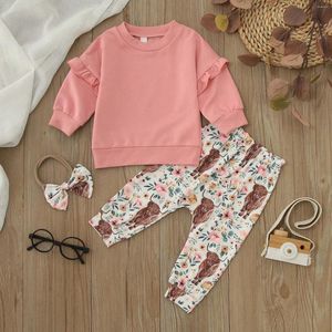 Ensembles de vêtements pour petites filles, manches longues, t-shirt à volants, hauts de dessin animé, imprimés de vache, pantalons, tenues de petite fille, ensemble de couverture