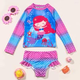 Kledingsets Peuter Girls Rashguard Twee stukken zwempakset kinderen cartoon cartoon lange mouw badpakken tankini badkleding voor zwemkind