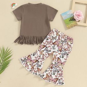 Ensembles de vêtements Pantalons d'été pour filles en bas âge pour tout-petit T-shirt Printfly Imprimé évasé