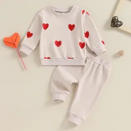Kleidungssets Kleinkind Mädchen Valentinstag Outfit Herz Stickerei Langarm Sweatshirt und elastische Hose 2-teiliges Kinderset