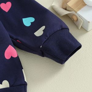 Ensembles de vêtements pour petites filles, sweat-shirt à manches longues et col ras du cou, pantalon imprimé cœur, bandeau, saint-valentin