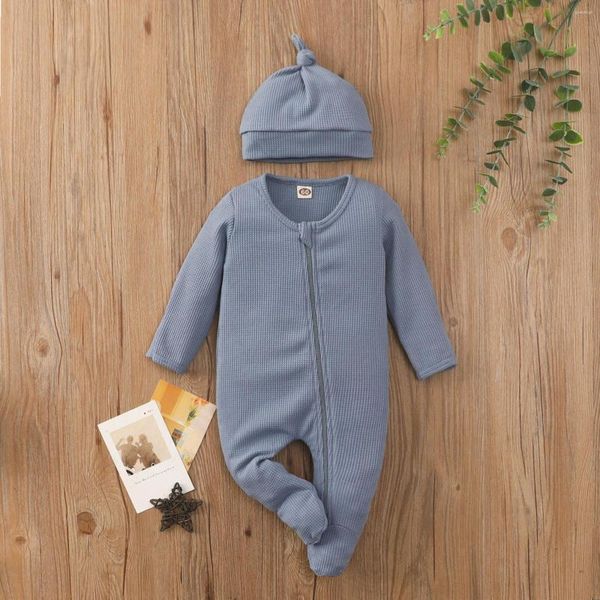 Conjuntos de ropa para niños pequeños, niños, niñas, Otoño Invierno, manga larga, mono con patas de Color sólido, mameluco