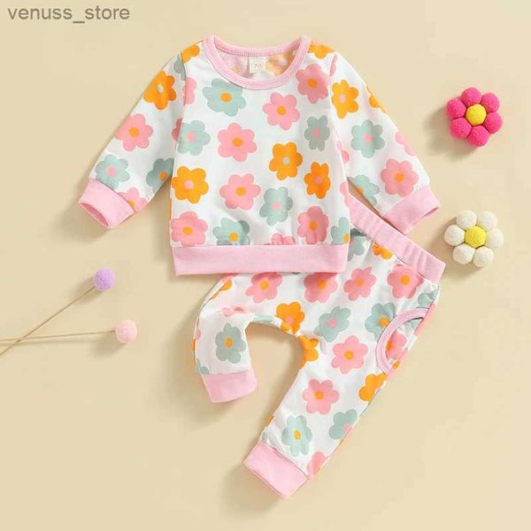 Juegos de ropa para niños pequeños chicas infantiles ropa de otoño estampado floral sudadera de manga larga y pantalones casuales set de moda de 2 piezas
