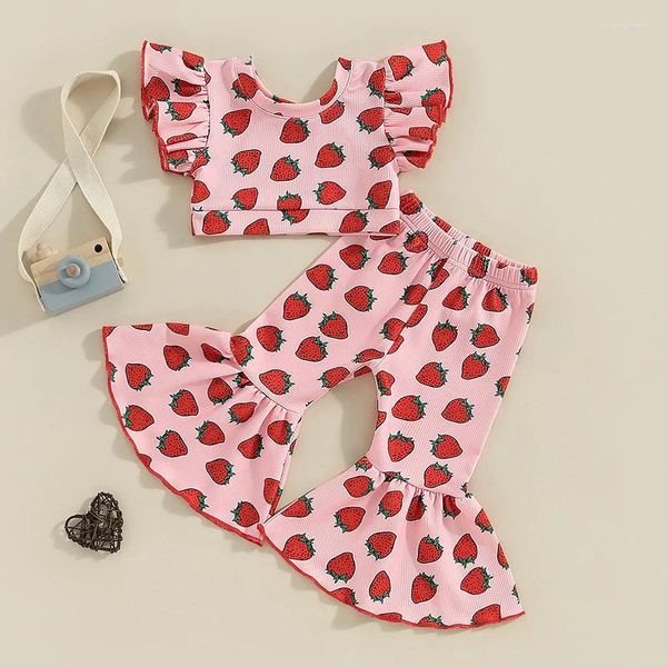 Ensembles de vêtements pour enfants pour bébé bébé filles vêtements manches volantes à imprimé de fraise