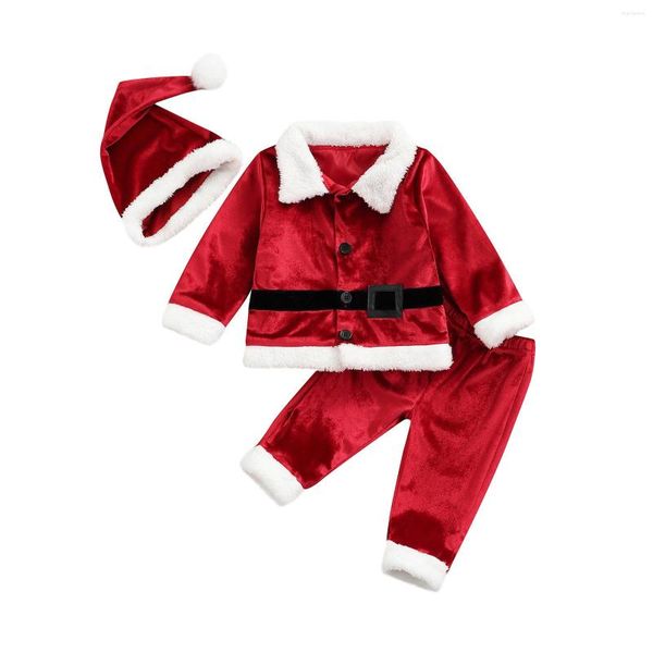 Ensembles de vêtements Enfant Enfant Fille Garçon Noël Cosplay Père Noël Costume Bébé Noël Tenue 3 Pièces Ensemble Cardigan Pantalon Chapeau