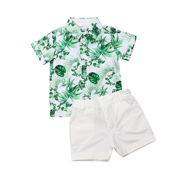 Ensembles de vêtements enfant en bas âge enfants bébé garçon Gentleman vêtements feuilles vertes chemise hauts blanc Shorts pantalon formel tenue décontractée ensemble vêtements