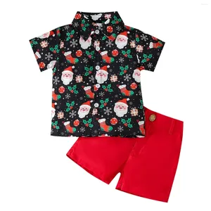 Ensembles de vêtements pour enfants pour enfants bébé garçon Santa Deer imprimer à manches courtes t-shirts rouges shorts gentleman costume