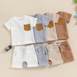 Ensembles de vêtements pour enfants pour enfants bébé garçons filles d'été poche solide tricotée t-shirts à manches courtes shorts de taille élastique
