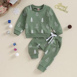 Conjuntos de ropa Niños pequeños Bebés Niños Niñas Ropa de Navidad Verde Árbol de Navidad Estampado Manga larga O-cuello Sudaderas Pantalones Trajes casuales