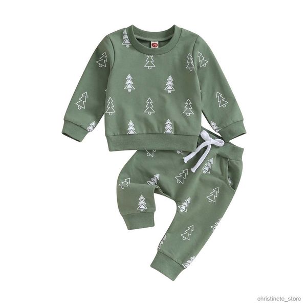 Ensembles de vêtements Enfant en bas âge Enfants Bébé Garçons Filles Vêtements de Noël Ensembles Vert Arbre de Noël Imprimer Sweats à manches longues Pantalons Tenues décontractées R231127