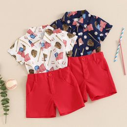 Ensembles de vêtements pour enfants pour enfants bébé garçons d'été Indépendance Jour des vêtements Stripe Star Flag Imprimé Buttes à manches courtes Shirts Tops Shorts