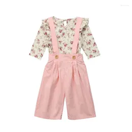 Kledingsets Peuter Kids Baby Girl Floral Long Sleeve Tops Bib Strap Overalls Pants Outfits Kleding