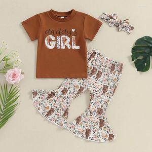 Ensembles de vêtements pour enfants pour enfants bébé fille tenue Imprimé de vache à manches courtes t-shirt t-shirt top animé pantalon évasé des filles occidentales