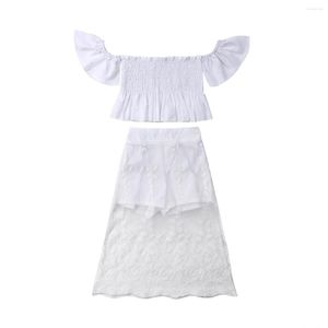 Kledingsets Peuter Kids Baby Girl Style White Lace Floral Tops Lange rok Schattige 2pcs Outfit Princess Kleding