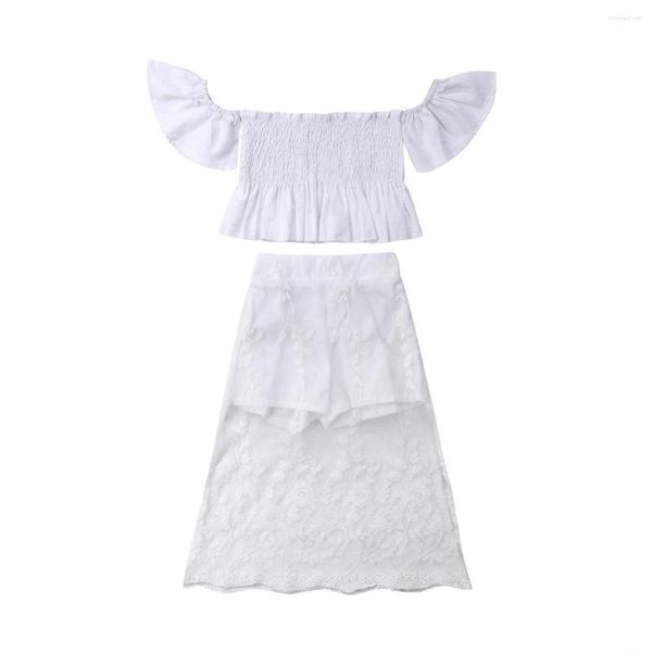 Conjuntos de ropa para niños pequeños, estilo de niña bebé, Tops florales de encaje blanco, falda larga, adorable traje de 2 uds, ropa de princesa