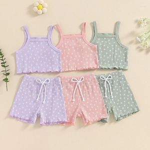 Kledingsets Peuter Kids Baby Girl Zomeroutfits Ribbelde bloemenprint Mouwloze Cami Tanks Tops Shorts Set Infant 2pcs Casual Kleding