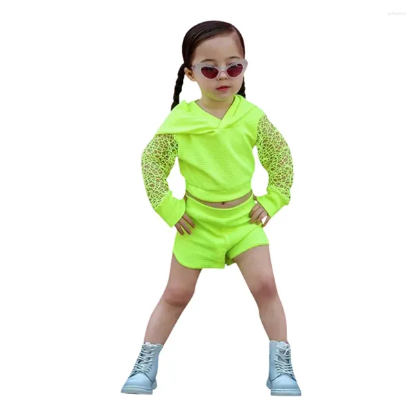 Ensembles de vêtements Enfant Enfants Bébés Filles Mode Creux Out Solide Hodded Tops Shorts Tenues Ensemble Réception Couvertures avec bandeau Fille