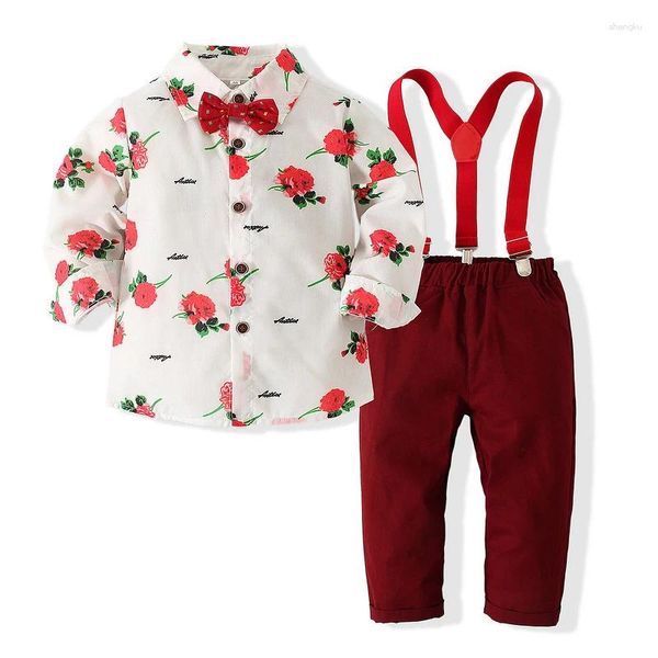 Vêtements Ensembles pour les enfants pour les enfants pour enfants Boys Monsieur à manches longues Bouton à manches florales Pantalons Pantalons Pantalons pour la Saint-Valentin