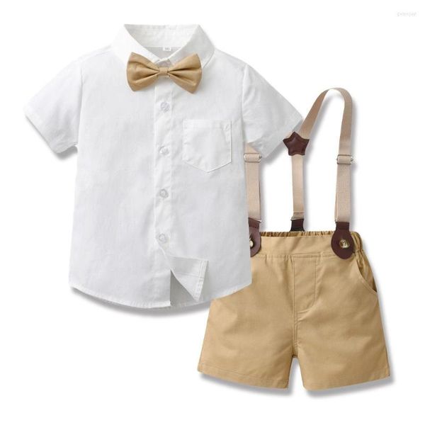 Ensembles de vêtements enfant en bas âge enfants garçons Gentleman enfants décontracté à manches courtes chemises blanches bretelles Shorts bébé garçon vêtements