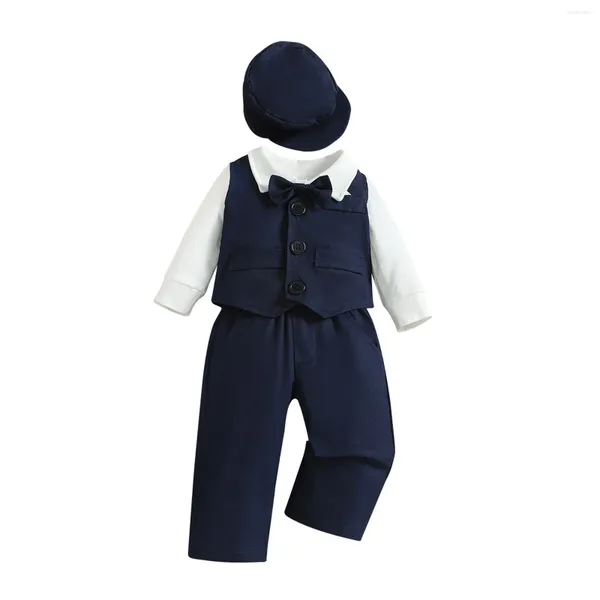 Conjuntos de ropa para niños pequeños, traje de caballero, 4 Uds., camisas, chaleco, pantalones, sombrero, niño, bebé, 6 meses, trajes de chándal para niñas