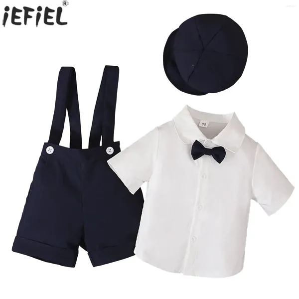 Juegos de ropa para niños para niños trajes para niños Camiseta de mangas cortas camisa de corbata de lazo con pantalones cortos de suspensión