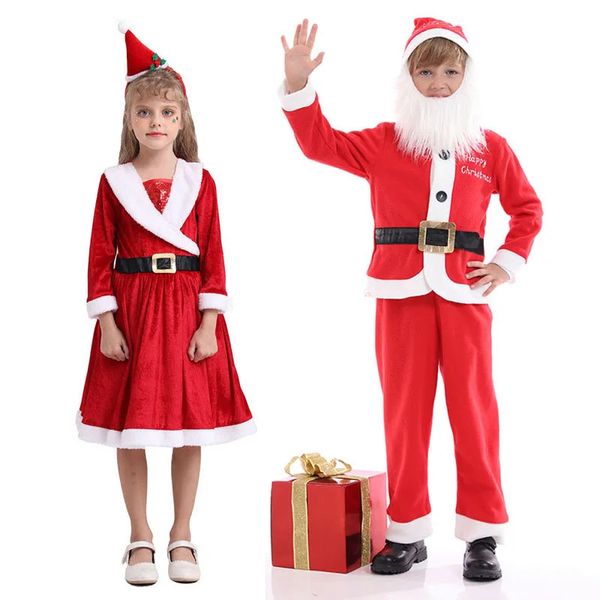 Ensembles de vêtements Costume de Père Noël pour enfants en bas âge Robe de velours à manches longues de luxe avec bandeau Tenues de cosplay de Noël pour enfants filles garçons 231113