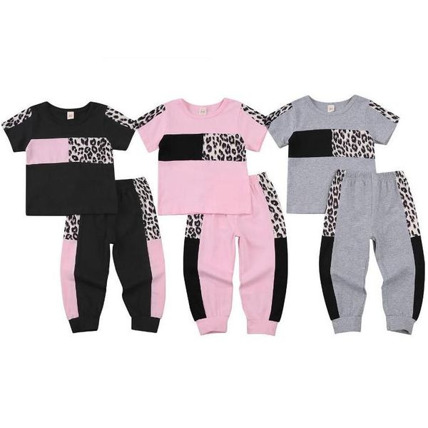 Ensembles de vêtements Enfant Petites filles Pantalons 2pcs Top à manches courtes Léopard Été Coton Survêtement Vêtements Drop Livraison Bébé Enfants Materni Dhg0U