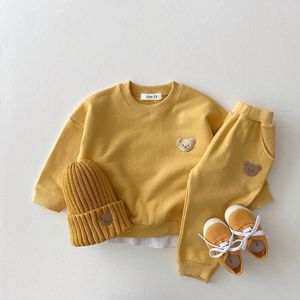 Conjuntos de ropa Trajes para niños pequeños Chándal de bebé niño Cabeza de oso linda Bordado Sudadera y pantalones 2 piezas Traje deportivo Moda Niños Niñas Ropa S