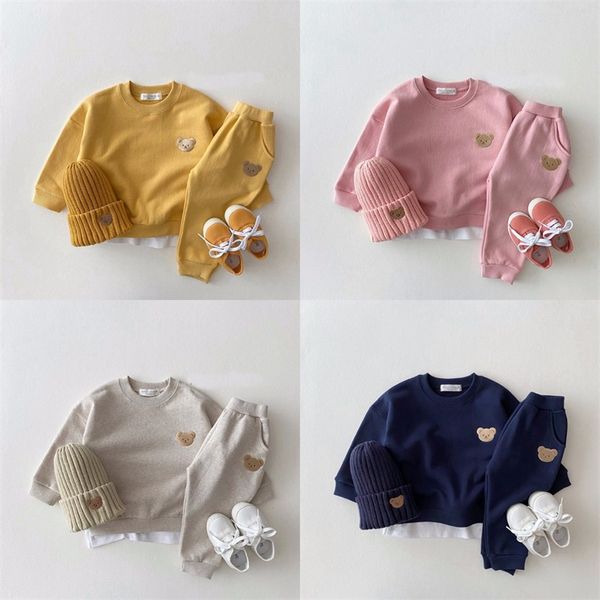 Ensembles de vêtements Toddler Outfits Bébé Garçon Survêtement Mignon Ours Tête Broderie Sweat Et Pantalon 2pcs Sport Costume Mode Enfants Filles Vêtements 2062 E3