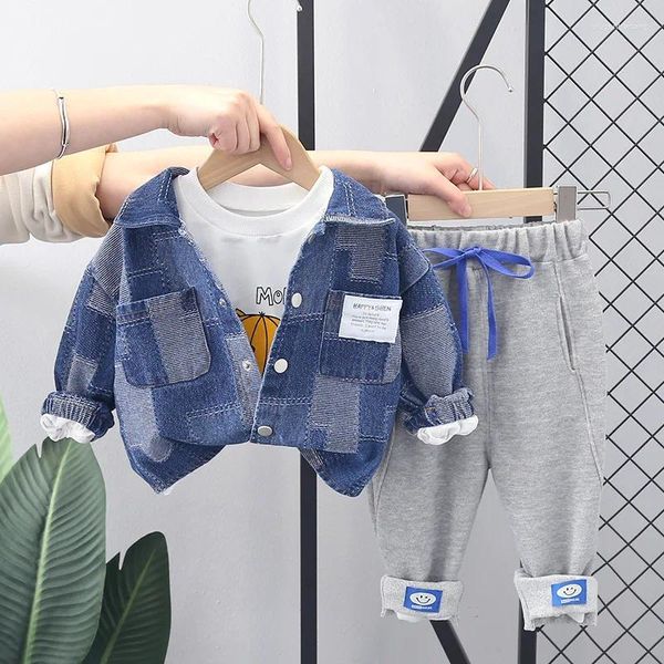 Juegos de ropa trajes para niños pequeños ropa baby boy baby baby chaquetas de mezclilla coreana camisetas blancas pantalones para niños