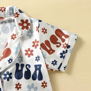 Ensembles de vêtements Pyjamas pour tout-petit Baby Boy Girl Pjs Bouton à manches courtes Tops en satin et shorts Kids 4 juillet