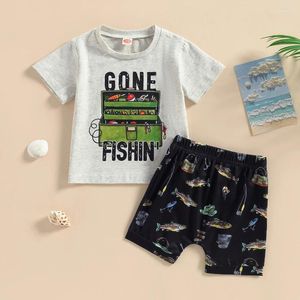 Ensembles de vêtements pour tout-petit bébé garçon garçon à manches courtes poisson de coton de coton