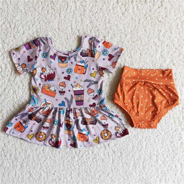 Conjuntos de ropa para niños pequeños, moda de verano, estampado delicado, púrpura, naranja, corto, venta al por mayor, bebés, niños, Boutique, trajes de Bummies