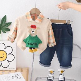 Ensembles de vêtements Toddler Tracksuits 2024 Spring Baby Boy Clothes 2 à 3 ans Cartoon tricoté