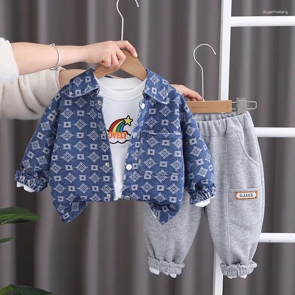 Ensembles de vêtements Toddler Tracksuits 2024 Spring Corée Baby Boy Clothes 2 à 3 ans Vestes en denim T-shirts Pantalons pour enfants