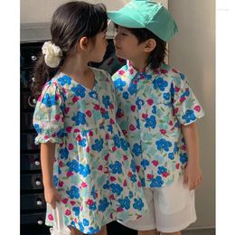 Kledingsets Toddler Twins Twins kleding zus en broer bijpassende vakantie Outfits babyjongens shirts shorts twee delige kinderen meisje bloemenjurk