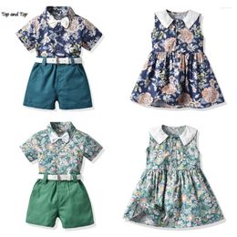 Ensembles de vêtements haut et été hawaïen frère soeur correspondant tenues enfants garçons Gentleman vêtements filles robe de princesse florale