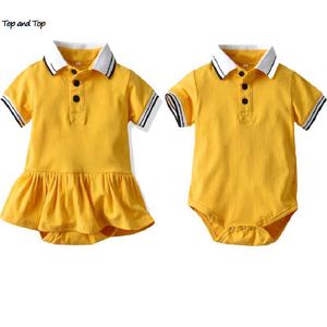 Conjuntos de ropa top y top Moda Hermano y hermana Trajes de verano a juego Manga corta Casual Bebés mameluco Lindos vestidos de niña infantil Z0321