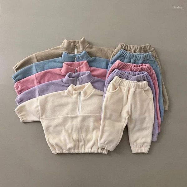 Ensembles de vêtements Top Pantalon 2pcsSet Automne Hiver Bébé Fille Garçon Vêtements Solide Épaissir Polaire Chaud Sweat Survêtement Enfant Tenue