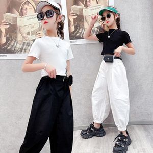 Conjuntos de ropa chándal para niños 2023 Corea verano niña pequeña camiseta de Color sólido pantalones traje de dos piezas Boutique 13 14 años ropa