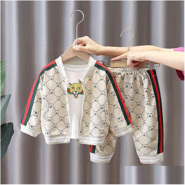 Vêtements Ensembles Survêtements Pour Bebe Garçons Toddler Casual Bébé Vêtements Printemps Automne Nouveau-Né Mode Coton Coatsaddtopsadd 3Pcs Y220310 Dh36T