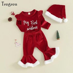Ensembles de vêtements Tregren 0-18m Baby Baby Girl Christmas Tenues de Noël Imprimé à manches longues Pantalon de fusée habile à manches longues 3pcs