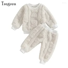 Ensembles de vêtements Tregren Enfant en bas âge bébé garçons pantalons ensemble ours en fourrure à manches longues col rond sweat-shirt pantalons de survêtement vêtements pour bébés automne hiver